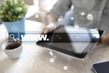 Www metin arama çubuk. Web sitesi Url. Dijital pazarlama. İş, internet ve teknoloji kavramı.
