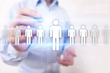 İnsan kaynakları yönetimi, insan kaynakları, işe alım, liderlik ve ekip oluşturma. İş ve teknoloji kavramı.