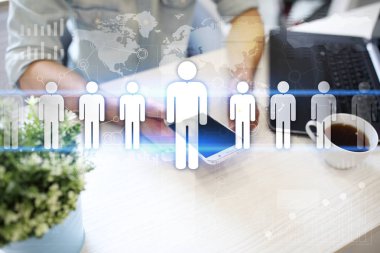 İnsan kaynakları yönetimi, insan kaynakları, işe alım, liderlik ve ekip oluşturma. İş ve teknoloji kavramı.