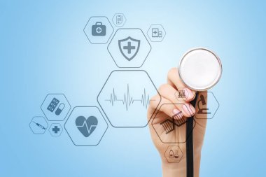 Sanal ekran üzerinde tıbbi kavramı. Sağlık. Online Tıbbi Danışma ve sağlık kontrol, Emr, Ehr.