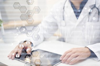Sanal ekran üzerinde tıbbi kavramı. Sağlık. Online Tıbbi Danışma ve sağlık kontrol, Emr, Ehr.