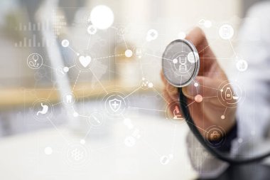 Sanal ekran üzerinde tıbbi kavramı. Sağlık. Online Tıbbi Danışma ve sağlık kontrol, Emr, Ehr.