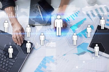 İnsan kaynakları yönetimi, insan kaynakları, işe alım, liderlik ve ekip oluşturma. İş ve teknoloji kavramı.