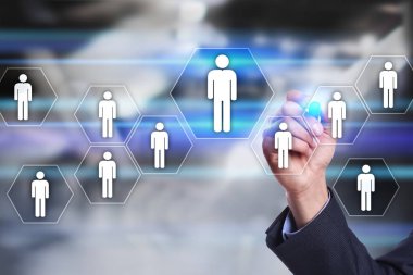 İnsan kaynakları yönetimi, insan kaynakları, işe alım, liderlik ve ekip oluşturma. İş ve teknoloji kavramı.