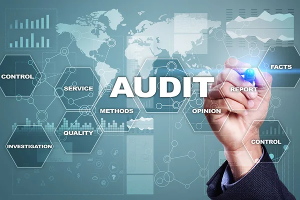 Concepto de negocio de auditoría. Auditor. Cumplimiento. Tecnología de pantalla virtual . — Foto de Stock