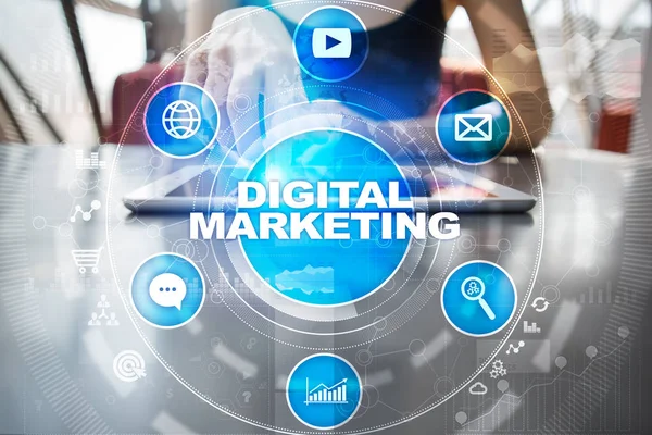 Concetto di tecnologia di marketing digitale. Internet. In linea. Ottimizzazione dei motori di ricerca. SEO. SMM. Pubblicità . — Foto Stock