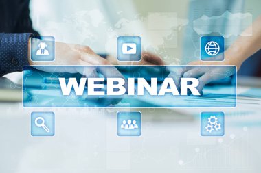 Webinar. E-eğitim, Online Eğitim kavramı. Kişisel gelişim. Sanal ekran.