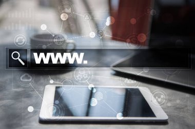 Www metin arama çubuk. Web sitesi Url. Dijital pazarlama. İş, internet ve teknoloji kavramı.