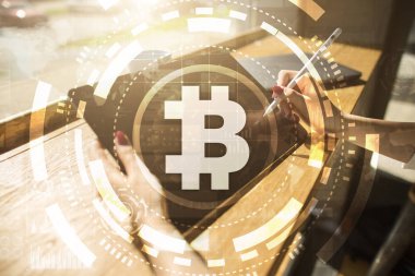Bitcoin cryptocurrency. Finans teknolojileri. Internet para. İş kavramı.
