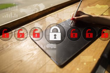 Siber Güvenlik, veri koruma, bilgi güvenliği ve şifreleme. İnternet Teknoloji ve iş kavramı.