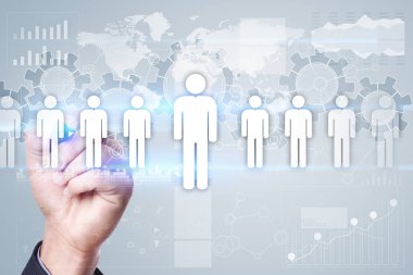 İnsan kaynakları yönetimi, insan kaynakları, işe alım, liderlik ve ekip oluşturma. İş ve teknoloji kavramı.