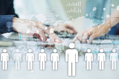 İnsan kaynakları yönetimi, insan kaynakları, işe alım, liderlik ve ekip oluşturma. İş ve teknoloji kavramı.