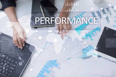 Sanal ekran üzerinde performans göstergesi. Kpi. İş büyüme stratejisi.
