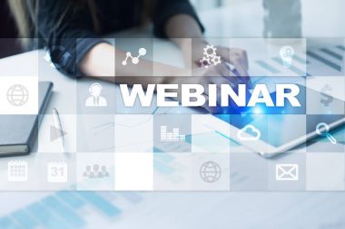 Webinar. E-eğitim, Online Eğitim kavramı. Kişisel gelişim. Sanal ekran.