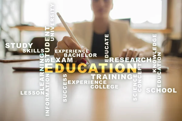 Education words cloud on the virtual screen. — Stock Photo, Image