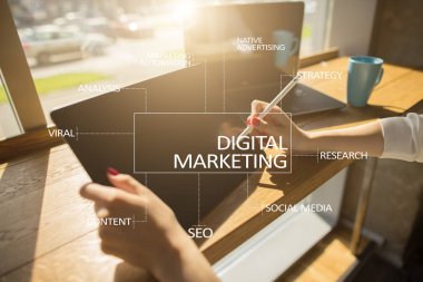 Dijital Pazarlama teknoloji kavramı. Internet. Online. Arama Motoru Optimizasyonu. SEO. SMM. reklam.