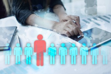 İnsan kaynakları yönetimi, insan kaynakları, işe alım, liderlik ve ekip oluşturma. İş ve teknoloji kavramı.