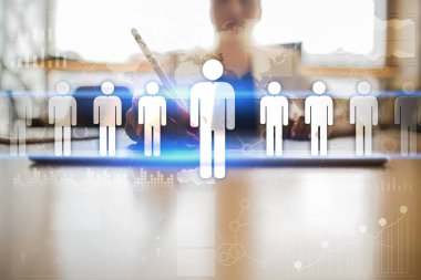 İnsan kaynakları yönetimi, insan kaynakları, işe alım, liderlik ve ekip oluşturma. İş ve teknoloji kavramı.