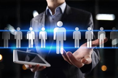 İnsan kaynakları yönetimi, insan kaynakları, işe alım, liderlik ve ekip oluşturma. İş ve teknoloji kavramı.