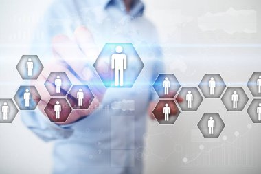 İnsan kaynakları yönetimi, insan kaynakları, işe alım, liderlik ve ekip oluşturma. İş ve teknoloji kavramı.