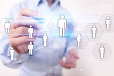 İnsan kaynakları yönetimi, insan kaynakları, işe alım, liderlik ve ekip oluşturma. İş ve teknoloji kavramı.