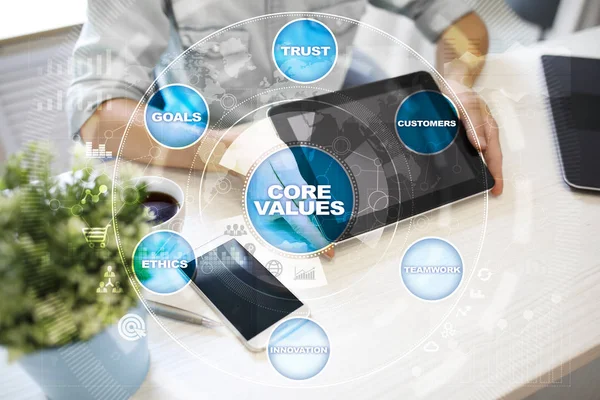 Core values business and technology concept on the virtual screen.