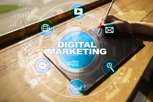 Digitale technologie marketingconcept. Internet. Online. Zoekmachineoptimalisatie. SEO. Smm. reclame. — Stockfoto