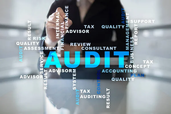 Audit business concept. Auditor. Compliance. Virtual screen technology. Words cloud. — Stock Photo, Image