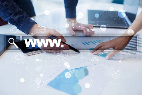 Suchleiste mit www-Text. Webseite, url. digitales Marketing. Geschäfts-, Internet- und Technologiekonzept. — Stockfoto