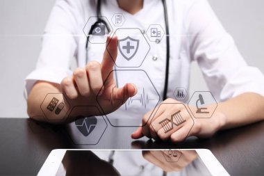 Sanal ekran üzerinde tıbbi kavramı. Sağlık. Online Tıbbi Danışma ve sağlık kontrol, Emr, Ehr.