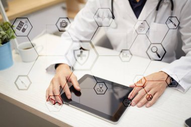 Sanal ekran üzerinde tıbbi kavramı. Sağlık. Online Tıbbi Danışma ve sağlık kontrol, Emr, Ehr.