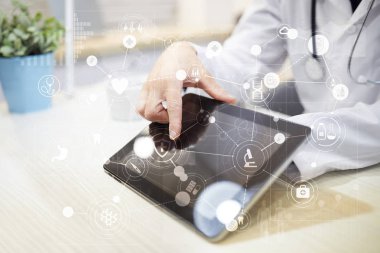Sanal ekran üzerinde tıbbi kavramı. Sağlık. Online Tıbbi Danışma ve sağlık kontrol, Emr, Ehr.