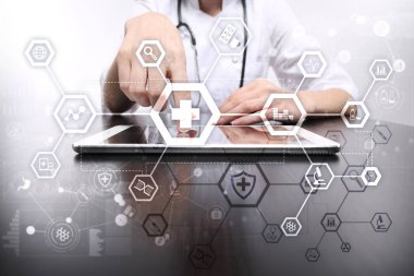 Sanal ekran üzerinde tıbbi kavramı. Sağlık. Online Tıbbi Danışma ve sağlık kontrol, Emr, Ehr.