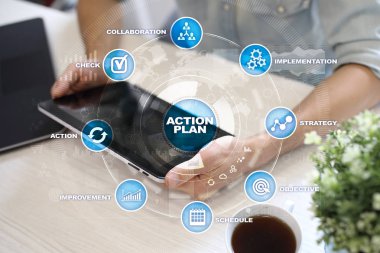 Sanal ekran eylem planı. Planlama kavramı. İş stratejisi.
