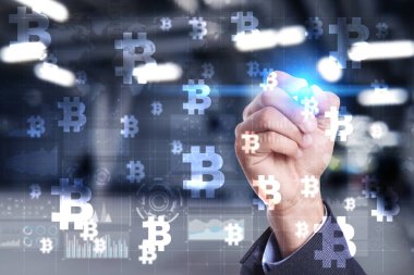 Bitcoin cryptocurrency. Finans teknolojileri. Internet para. İş kavramı.