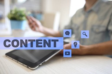 Sanal ekran içerik metni. İş kavramı, teknoloji ve internet. 