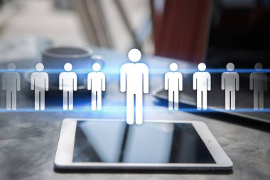 İnsan kaynakları yönetimi, insan kaynakları, işe alım, liderlik ve ekip oluşturma. İş ve teknoloji kavramı.