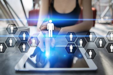 İnsan kaynakları yönetimi, insan kaynakları, işe alım, liderlik ve ekip oluşturma. İş ve teknoloji kavramı.