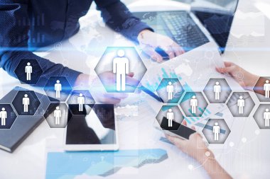 İnsan kaynakları yönetimi, insan kaynakları, işe alım, liderlik ve ekip oluşturma. İş ve teknoloji kavramı.