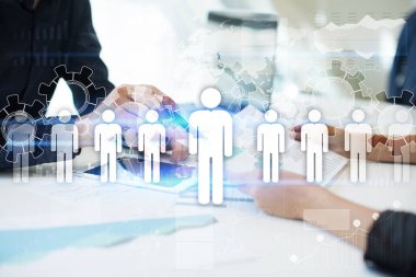 İnsan kaynakları yönetimi, insan kaynakları, işe alım, liderlik ve ekip oluşturma. İş ve teknoloji kavramı.