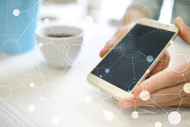 Metin, sanal ekran arka plan ile kutsal kişilerin resmi için şablon. İş, internet teknoloji ve ağ kavramı.