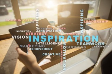 Sanal ekran üzerinde ilham kelimeler bulut.