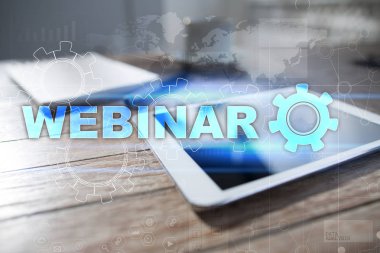 Webinar. E-eğitim, Online Eğitim kavramı. Kişisel gelişim. Sanal ekran.