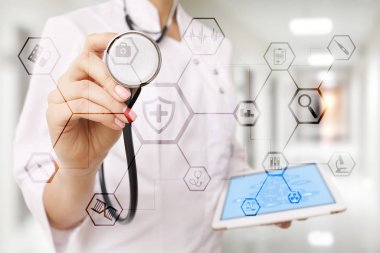 Sanal ekran üzerinde tıbbi kavramı. Sağlık. Online Tıbbi Danışma ve sağlık kontrol, Emr, Ehr.