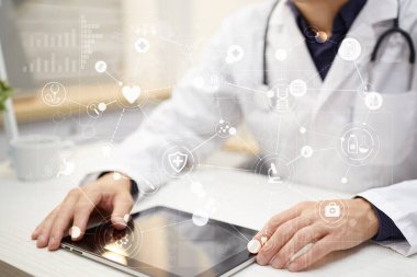 Sanal ekran üzerinde tıbbi kavramı. Sağlık. Online Tıbbi Danışma ve sağlık kontrol, Emr, Ehr.