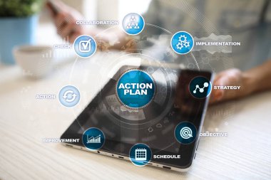 Sanal ekran eylem planı. Planlama kavramı. İş stratejisi.