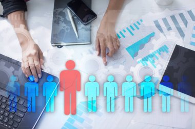 İnsan kaynakları yönetimi, insan kaynakları, işe alım, liderlik ve ekip oluşturma. İş ve teknoloji kavramı.