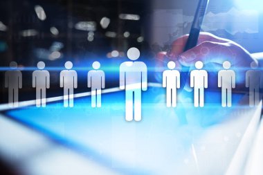 İnsan kaynakları yönetimi, insan kaynakları, işe alım, liderlik ve ekip oluşturma. İş ve teknoloji kavramı.