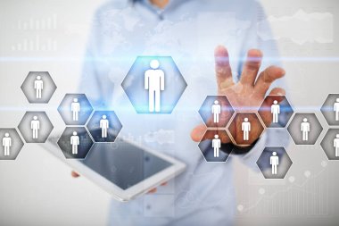 İnsan kaynakları yönetimi, insan kaynakları, işe alım, liderlik ve ekip oluşturma. İş ve teknoloji kavramı.