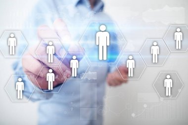 İnsan kaynakları yönetimi, insan kaynakları, işe alım, liderlik ve ekip oluşturma. İş ve teknoloji kavramı.